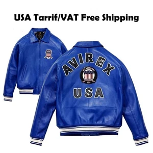 NeMen's Avirex Blue Bomber American Flight Jacket Real Sheep Leather Jackets - Bild 1 von 4