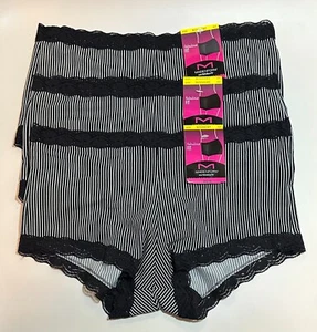 NWT 3 Maidenform Boyshort Panties 40760 Fabulous Fit Black White Stripes 6/M - Picture 1 of 1