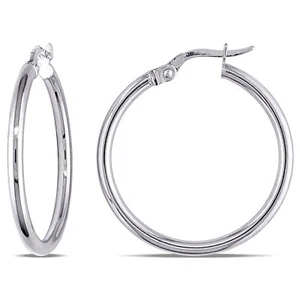 Amour 10k White Gold Polished 25 mm Rounded Clip-On Hoop Earrings - Picture 1 of 5