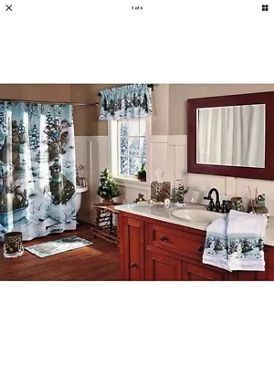 Ансамбль для ванной Woodland Lodge Winter Moose Bear. Душ/балдахин/полотенца и многое другое - Изображение 1 из 4