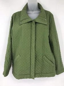 Eileen Fisher Quilted Jacket 100% Silk Sz M Green Zip Snaps - Picture 1 of 4