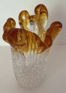 Rare Vintage Muurla made in Finland Clear to Amber Swung Stretch Glass Vase - Bild 1 von 4