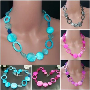 Halskette 53-58cm Collier Perlmutt Achat Damen Schmuck Perlenkette Kette VZ11 - Bild 1 von 17