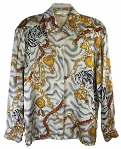 Vtg 80s Escada Blouse 36 Baroque Gold Leopard Cat 100% Silk Shirt Luxe - Picture 1 of 10