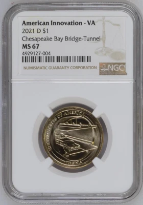 2021 P&D NGC MS-67 Chesapeake Bay Bridge-Tunnel VA Innovation Dollar (Registry) - Image 1 of 4