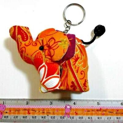 Fabric handmade vintage wild animal gift souvenir toy orange elephant key ring  - Image 1 of 4