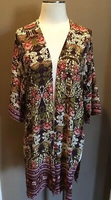 Cárdigan Blusa Plumero Merona O/S S M L Frente Abierto Floral Vino Foto 1 de 4