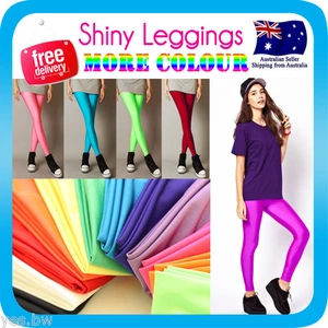 Shiny Neon Leggings Metallic Stretch Skinny Pants for Dress Costume Dance - Picture 1 of 25