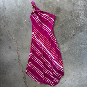 Ralph Lauren One Shoulder Georgette Kleid Damen Gr. 2 rosa bunt gestreift - Bild 1 von 13