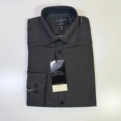 Calabrum Men's Regular Fit Dot, Wrinkle Free Dress Shirt Black S 14-14.5 32/33  - Image 1 of 4