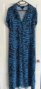 Pre-loved NEW LOOK midi shirt dress - bright blue zebra - size 18 - Picture 1 of 6