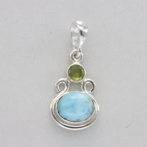Oval Blue LARIMAR Peridot Pendant - 925 STERLING SILVER Natural Gemstone #930e - Picture 1 of 9