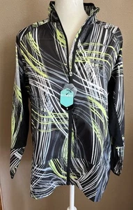 LulaRoe Women’s Medium Rise Collection Athleisure Jacket Zip Black Green Lines - Picture 1 of 9