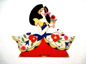 Charming Art Deco Bridge Place Card w/ Girl Holding Red Flower * - Picture 1 of 3