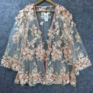 Anthropologie Kilo Brava Robe Womens Medium Peach Floral Embroidered Pearl Sheer - Picture 1 of 9