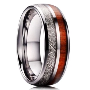 METEOR 8mm Mens Tungsten Carbide Wedding Ring Imitated Meteorite wood NEW* - Picture 1 of 12