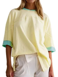 Womens 3/4 Length Sleeve Casual Loose Fit Summer Basic Cotton T Shirts Tops - Picture 1 of 14