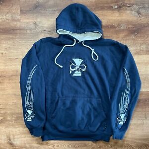 Vintage Sapphire Lounge Skull Embroidered Hoodie M Navy JNCO Style Y2k Ed Hardy