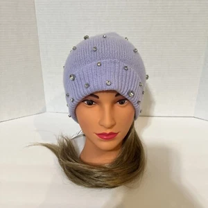 $119 Charter Club Cashmere Beanie Crystal Embellished Cuffed Hat Fresh Orchid - Picture 1 of 8