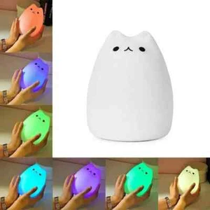 Wiederaufladbare LED Nachtlicht Nachttischlampe Silikon Katze 7 Farbwechsel Kinderzimmer - Bild 1 von 6