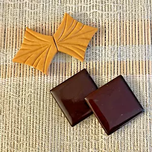 ANTICA CINTURA BACHELITE FIBBIE BUTTERSCOTCH FOGLIA NERA QUADRATA INTAGLIATA GEOMETRICA - Foto 1 di 2