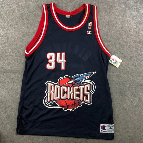 Vintage Houston Rockets Hakeem Olajuwon Jersey Mens 44 Blue Embroidered NEW * Cover