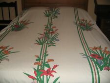 VINTAGE FLORAL MOD TWIN SIZE FLAT SHEET 1977 UTICA LILLY'S  ASIAN RED & GREEN 