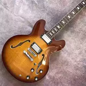 Flame Maple Veneer Electric Guitar Abalone Inlaid Fingerboard, Double F-hole - Picture 1 of 17
