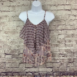 Maurices Tank Top Womens Size XS Pink Floral Ruffled Layered Sleeveless Sheer - Picture 1 of 12