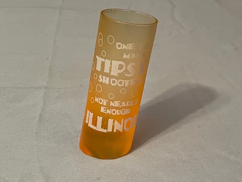 Vintage University of Illinois llini Shot Glass One Too Many Tipsy Shooter 4" Cover