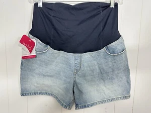 NEW Isabel Maternity Crossover Panel Denim Midi Shorts Light Wash 12/31 - 4” Ins - Picture 1 of 6