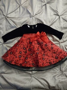 Blueberi Boulevard Baby Girl Dress 12 Months Formal Long Sleeves Red and Black - Picture 1 of 4