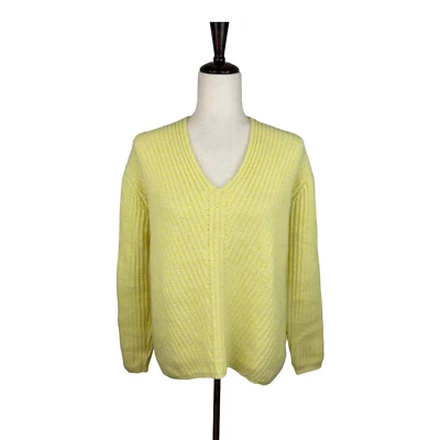 Suéter feminino ALLUDE amarelo costela tamanho grande de cashmere tamanho grande - Imagem 1 de 4