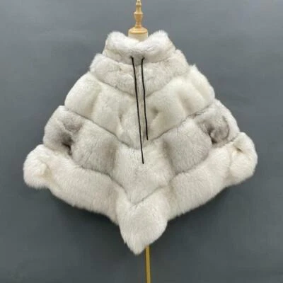 Elegant Colorfull Women Real Fox Fur Cape Shawl Winter Thick Warm Poncho Outwear - Image 1 of 4