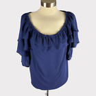 Relativity Womens Small Blue Off Shoulder Polyester Ruffle Sleeve Neck Top 