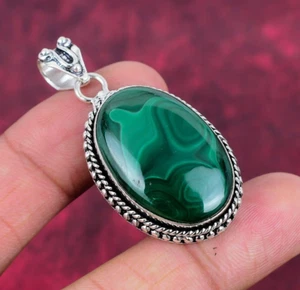 Beautiful Malachite Gemstone Handmade 925 Sterling Silver Pendant Jewelry - Picture 1 of 5