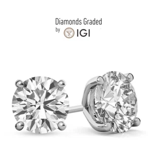 IGI 3.10 Ct G VVS2 Round Cut Lab Grown Diamond Screw Back Studs Platinum 900 - Picture 1 of 4