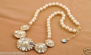 Wedding Bride Vintage Crystal Flower Pearl Collar Necklace - Picture 1 of 8