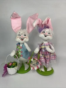 Annalee Easter Parade Girl Boy Bunny Jelly Bean Basket 12” Pink Blue W Tags - Picture 1 of 6