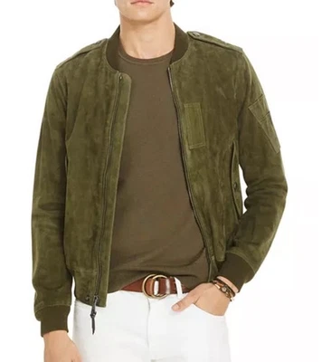 Polo Ralph Lauren Green Suede Bomber Flight Jacket Medium Men’s Army Military - Image 1 of 4