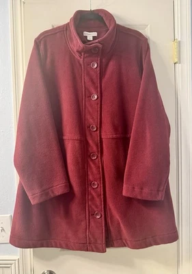 Abrigo polar delantero con botones de arándano Coldwater Creek bolsillos de longitud media para mujer 1X Foto 1 de 4