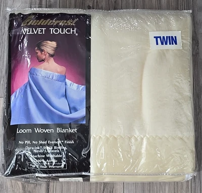 Fieldcrest VELVET TOUCH Loom Woven Blanket TWIN Acrylic Satin Edge Champagne - Image 1 of 4