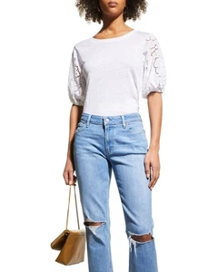 Top Laura blanco PAIGE NUEVO CON ETIQUETAS $129 - Camiseta con mangas con ojales - Talla XS - Imagen 1 de 7
