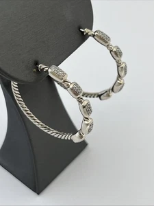 DAVID YURMAN STERLING SILVER 925 1.25" CONFETTI DIAMOND HOOP EARRINGS - Picture 1 of 8