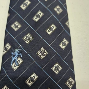 Bronzini Herren Krawatte blau geometrisches Einhorn Logo Polyester klassisch 4" - Bild 1 von 4