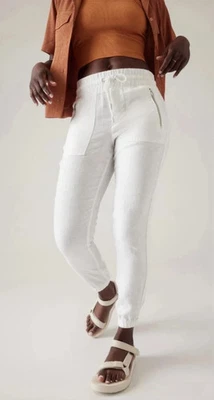 New Athleta Cabo 100% Linen Jogger Elastic Waist Pockets Mid Rise Pants Sz. 6P - Image 1 of 4