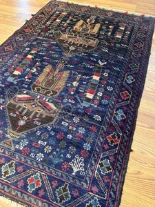 Vintage Balouchi Hand-Knotted Carpet | 3’ x 4'8" Traditional Wool Rug - Picture 1 of 6
