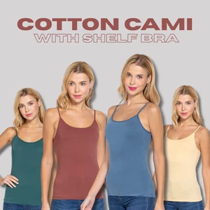 Cami Tank Adjustable Spaghetti Strap Cotton Fitted Sleeveless Top Shelf Bra - Picture 1 of 122