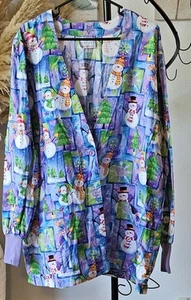 Peaches Uniforms Scrub/Top Christmas/Holiday Print Size 2XL Long Sleeve - Picture 1 of 5