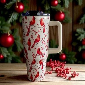 Bicchiere tazza cardinali natalizi 40 oz. Uccellini isolati in acciaio inox bianco - Foto 1 di 2